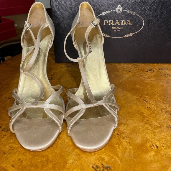 Prada gold satin t-strap sandal - Picture 1 of 6